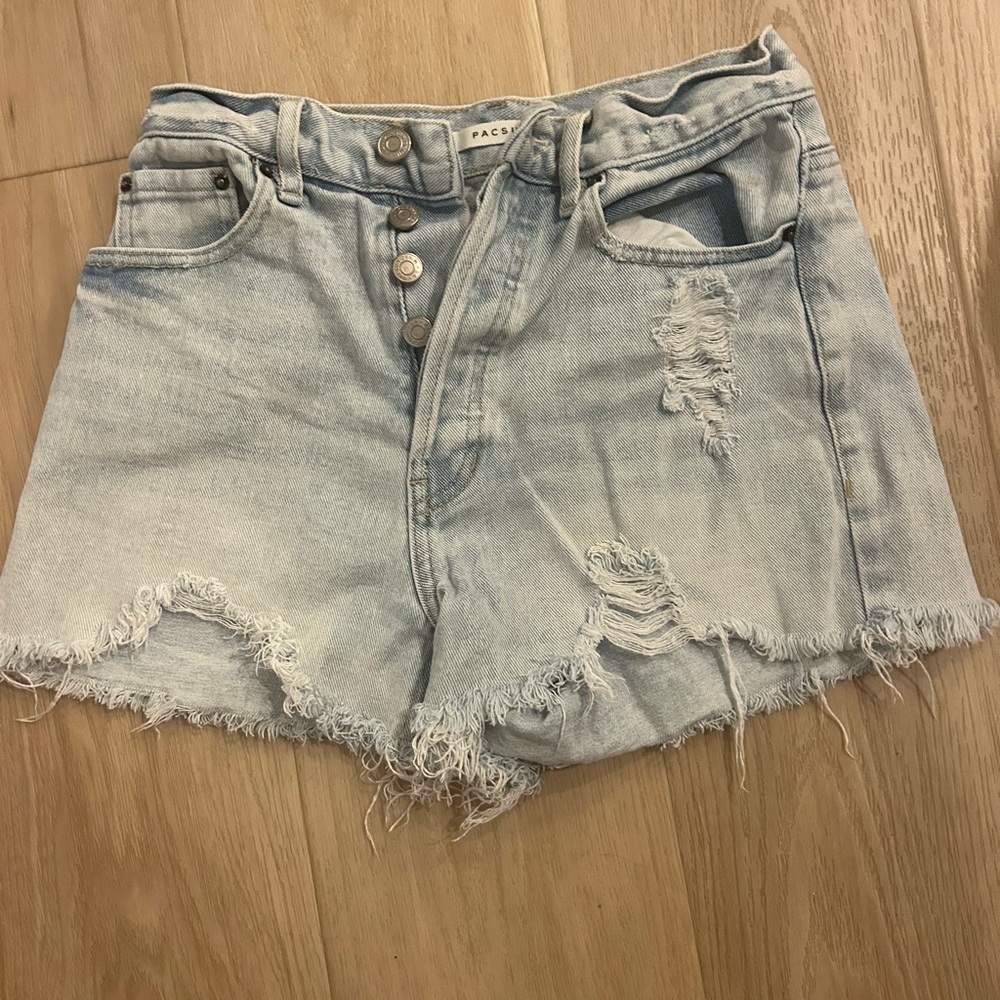 PacSun Blue Jean Shorts Distressed Raw Hem